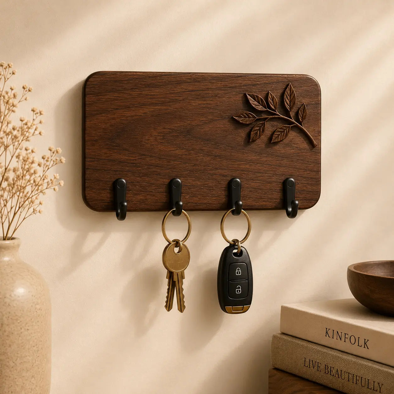 Wooden Wall Key Holder – Elegant Entryway Organizer
