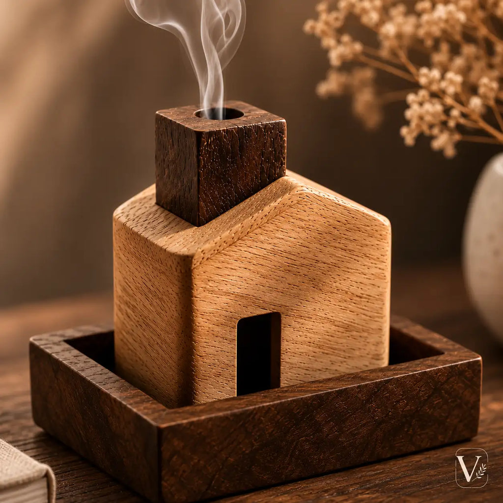 Wooden Incense Holder — House Shape with Ash Catcher