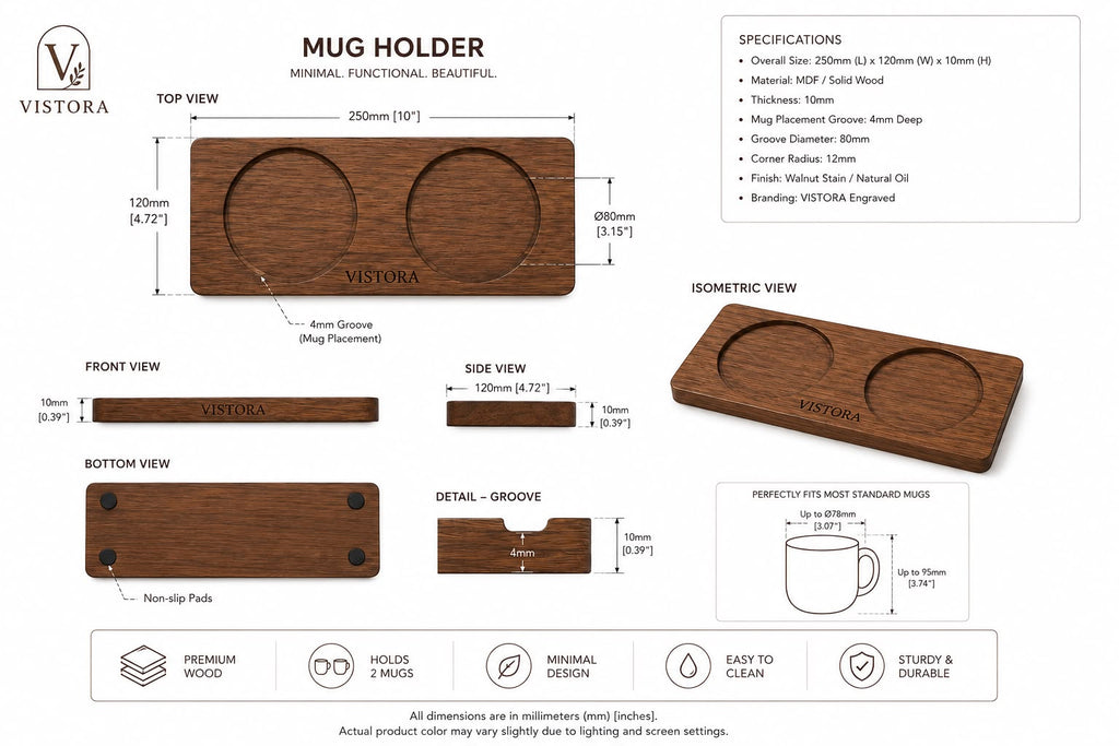 Mug Holder — Minimal Wooden Tray