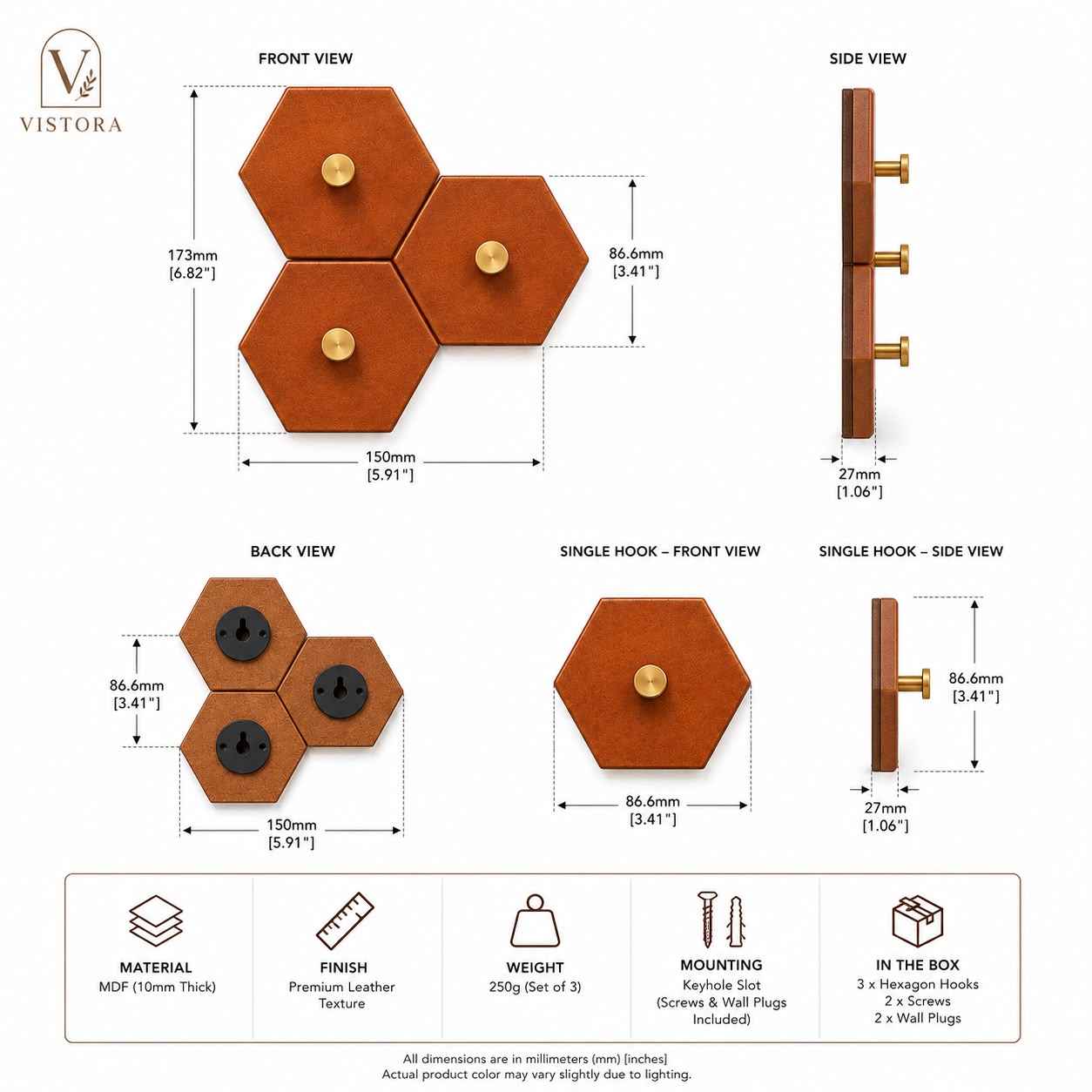 Vistora Hexagon Key Hook — Set of 3