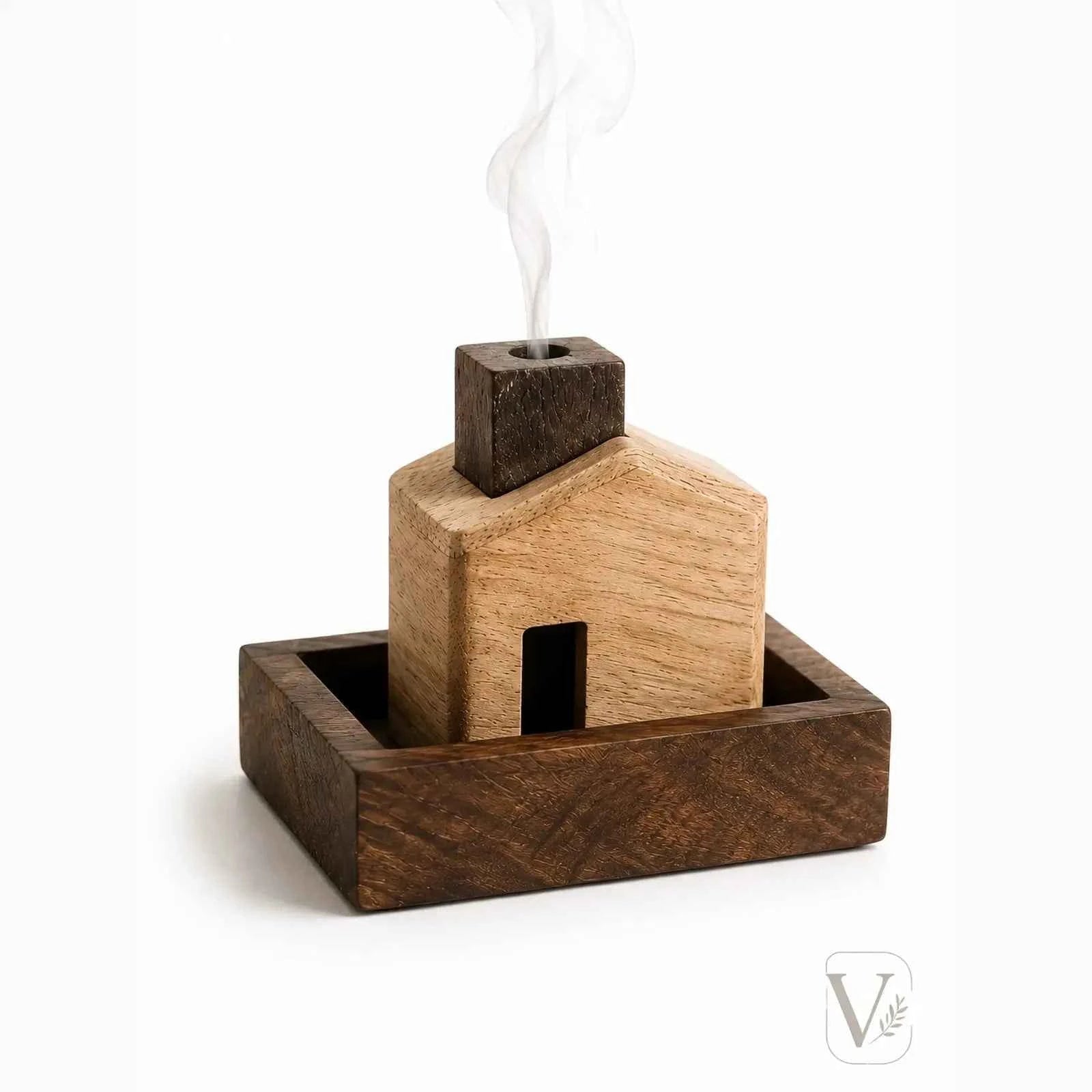 Wooden Incense Holder — House Shape with Ash Catcher