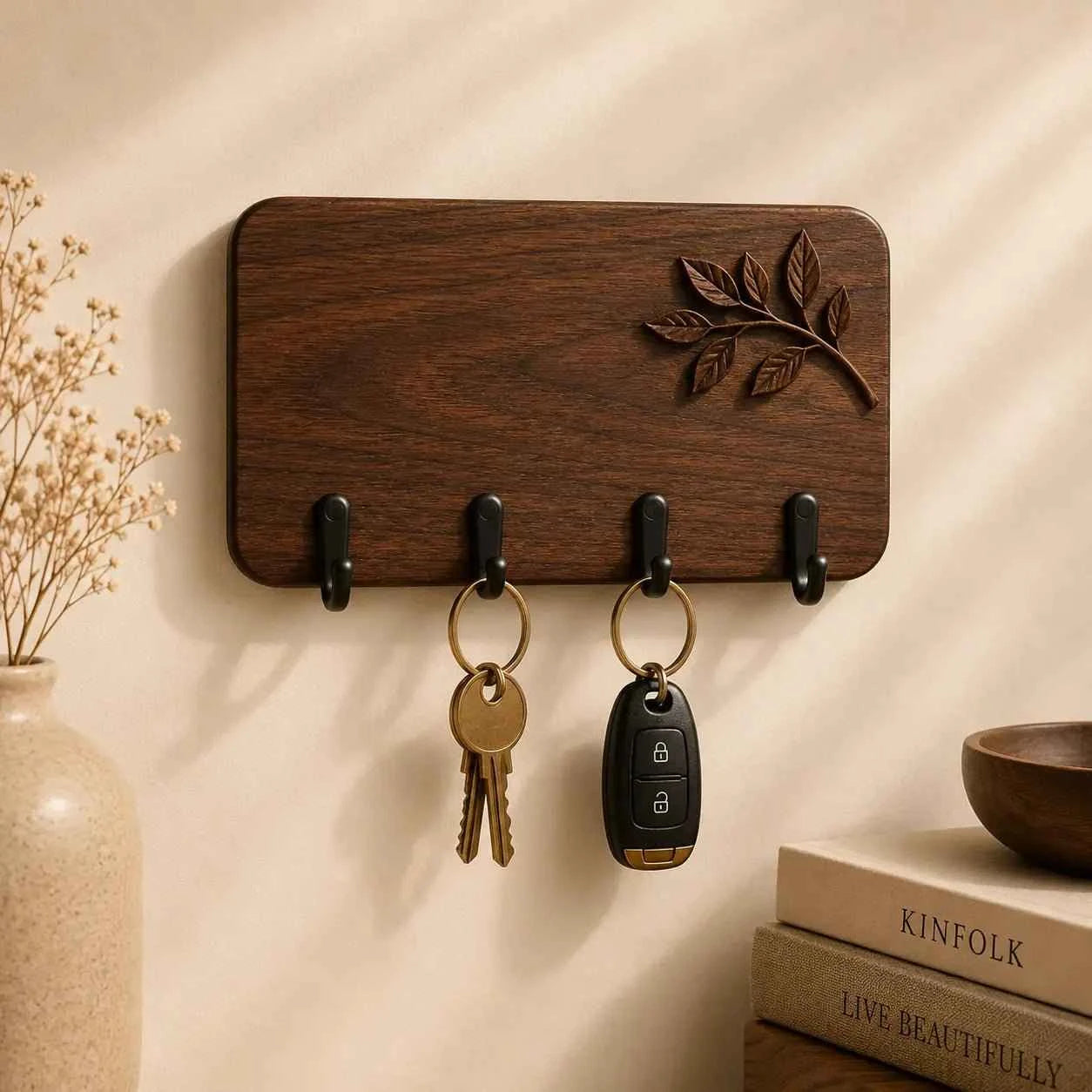 Wooden Wall Key Holder – Elegant Entryway Organizer